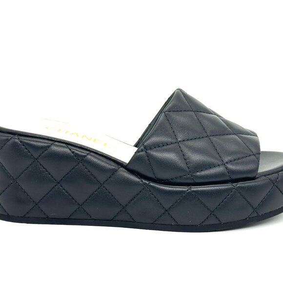 CHANEL 24P Quilted Leather Open Toe Wedge Heel Mule Slide Platform Sandal - Picture 7 of 15